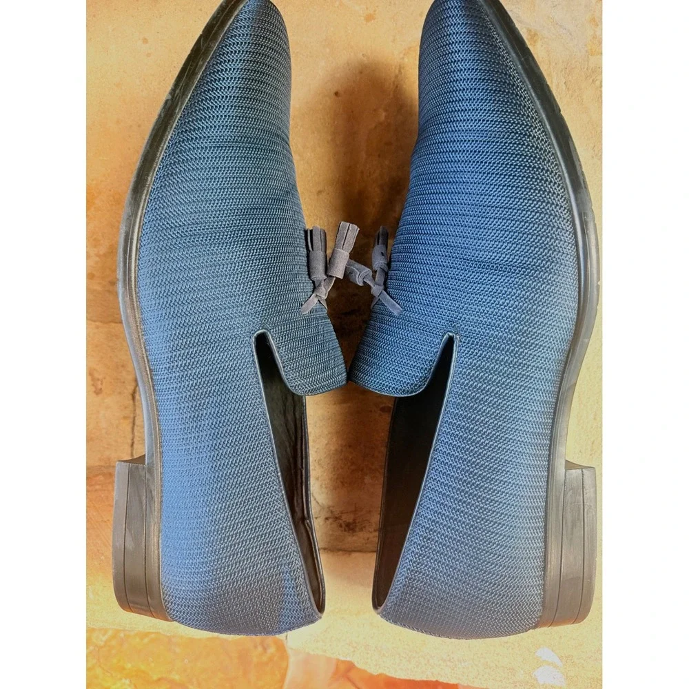 Stacy Adams Tazewell Plain Toe Tassel Loafers Blue Textile Men's 15M